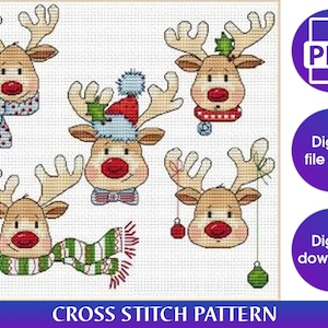Schema punto croce renna di Natale,Schema punto croce renna,Schema natalizio pdf,Download immediato pdf,Download digitale pdf