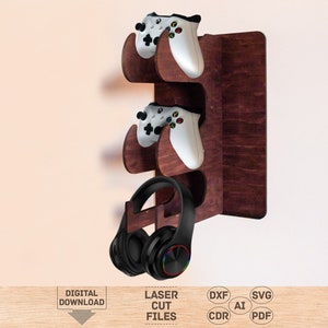 Controller wall mount svg laser cut file, Wall gaming stand laser cut file, Gaming stand svg,Headset wall stand svg,Controller wall rack svg