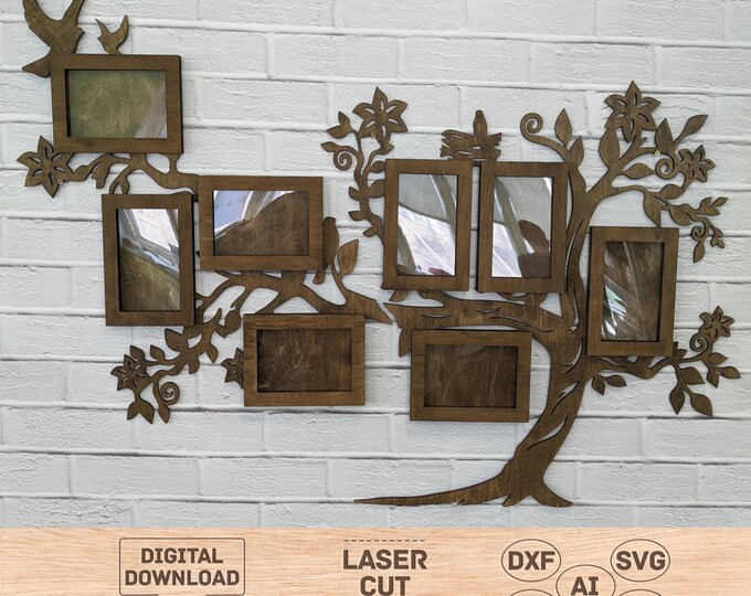 Photo Frame Tree Svg, Wooden Photo Frame Tree Laser Cut, Family Photo ...