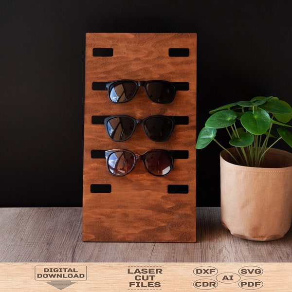 Sunglass organizer wood svg laser cut file, Glasses stand holder svg laser cut file, Sunglass display svg file, Sunglass holder desk svg