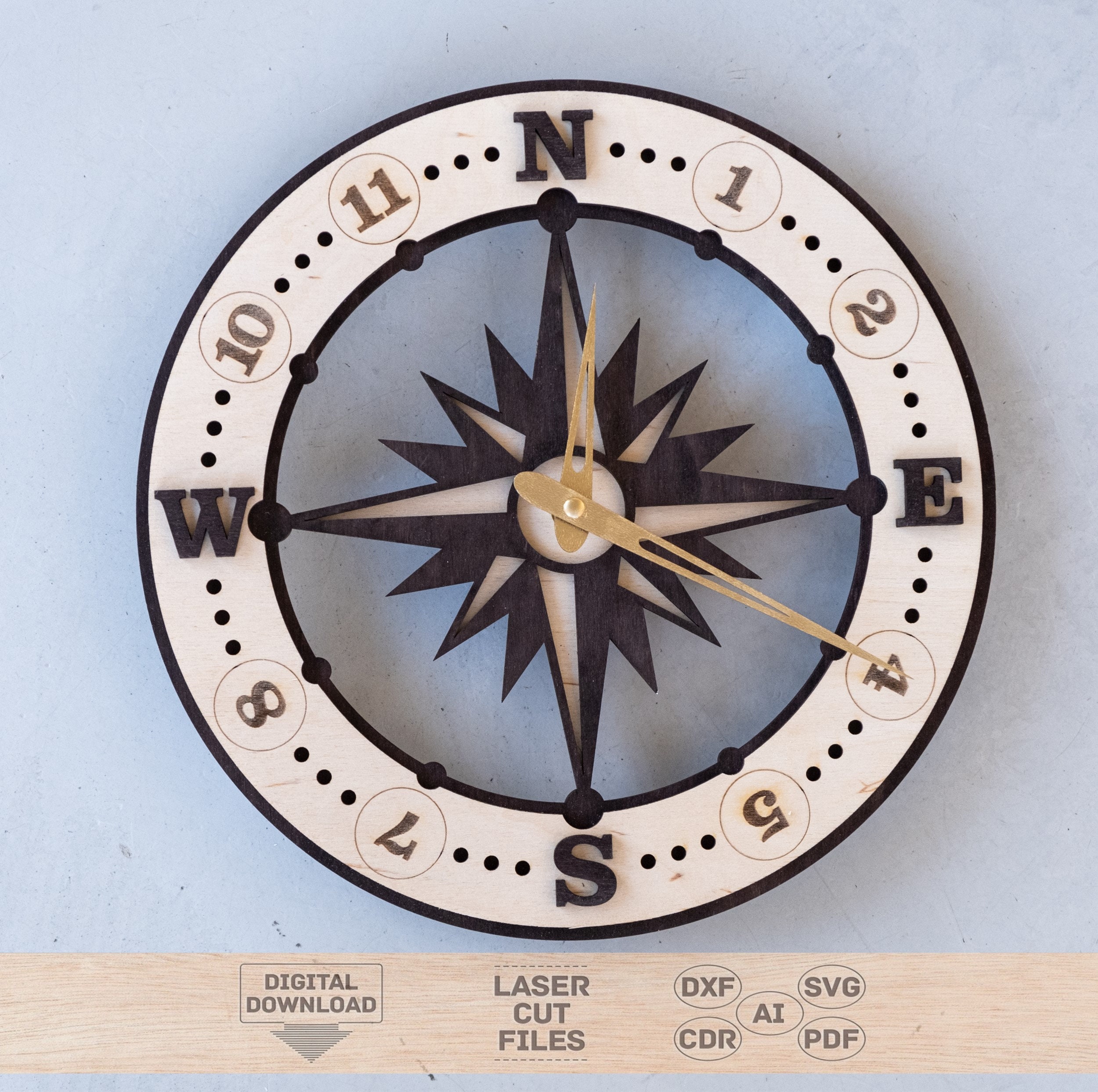 Compass Wall Clock Svg, Compass Clock Svg, Compass Wall Clock Laser Cut ...