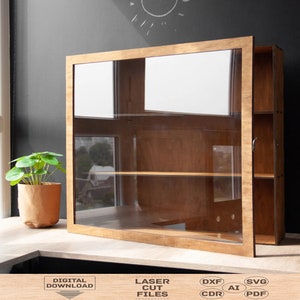 Vitrina svg, Vitrina de madera svg archivo cortado con láser, Vitrina moderna svg archivo cortado con láser, Vitrina de madera con archivo svg de vidrio