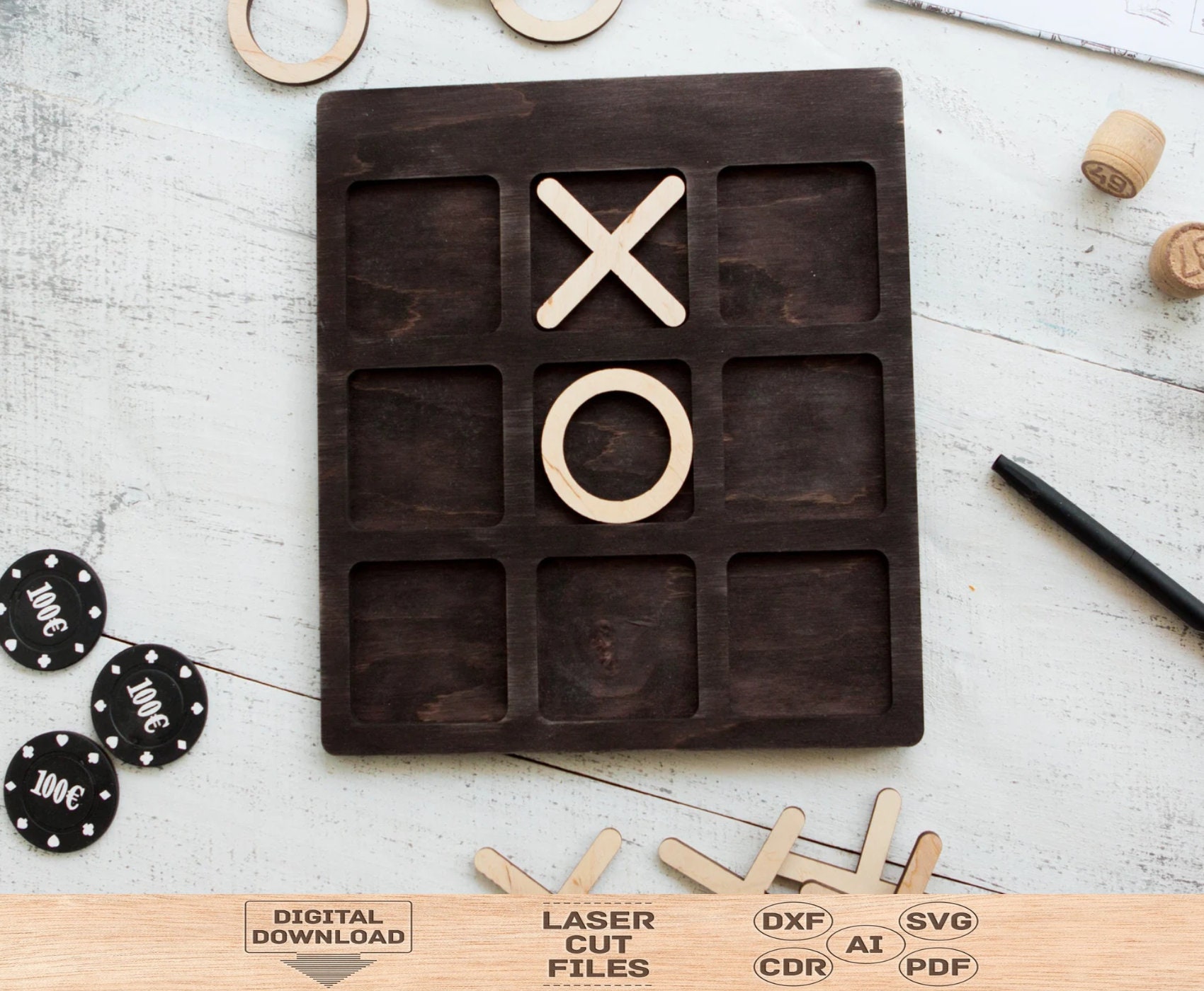 Tic Tac Toe Wood Game Laser File Tic Tac Toe Svg Laser Tic - Etsy