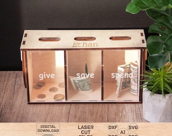 Wooden piggy bank svg, Wood piggy bank svg laser cut file, Piggy bank laser cut file, Cash box svg,Money box svg file,Wood cash box svg file