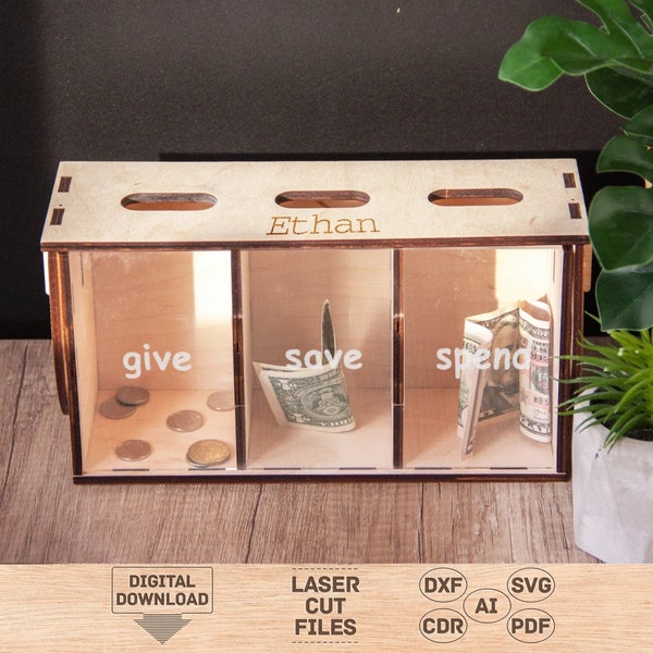 Wooden piggy bank svg, Wood piggy bank svg laser cut file, Piggy bank laser cut file, Cash box svg,Money box svg file,Wood cash box svg file