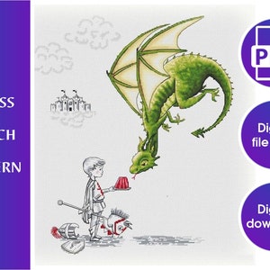 Dragon cross stitch pattern pdf,Dragon and knight cross stitch pattern,Dragon pdf,Knight cross stitch pattern,Friendship pattern pdf