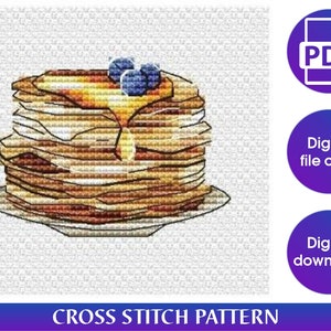 Pancake cross stitch pattern,Kitchen cross stitch pattern,Food cross stitch pattern,Digital download pdf