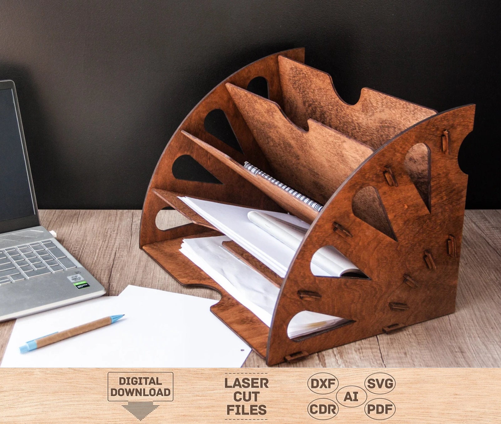 Small Organizer for Desktop / Design for Wood Shelf / Vectors for Laser Cut  / Shelf for Desk Objects / Laser Templates Dxf Dwg Ai Pdf Svg 