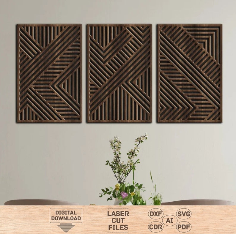 Geometric wall art svg, Panel wood art svg, Geometric wall decor svg,Geometric wood art svg,Geometric panel art digital file,Laser cut file image 2