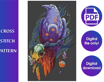 Cross stitch pattern raven,Raven pdf,Crow cross stitch pattern,Instant download pdf,Digital download pdf