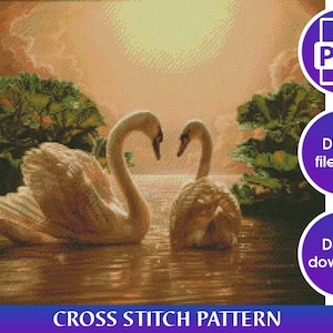 Swan cross stitch pattern,Swan pattern pdf,Bird cross stitch pattern,Instant download pdf,Digital download pdf
