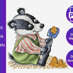Badger cross stitch pattern,Badger PDF,Badger embroidery design,Animal cross stitch pattern,Instant download pdf,Digital download pdf