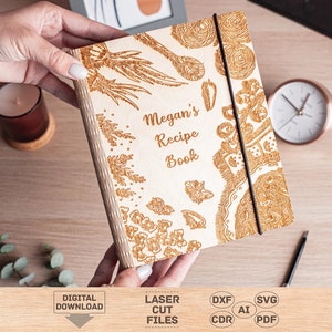 Recipe book svg, Recipe book laser cut file, Blank recipe book svg, Wood recipe book laser cut file, Food journal laser file svg