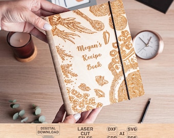 Wooden recipe book laser cut, Wooden recipe book pattern, Wooden recipe book svg, Recipe book binder laser cut, Recipe book binder svg