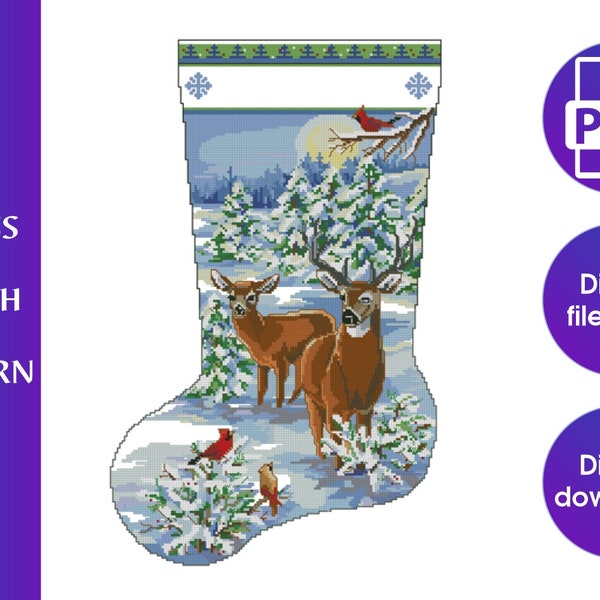 Boot cross stitch pattern,Christmas stocking pattern pdf,Christmas boot pdf,Deer cross stitch pattern,Deer pdf pattern