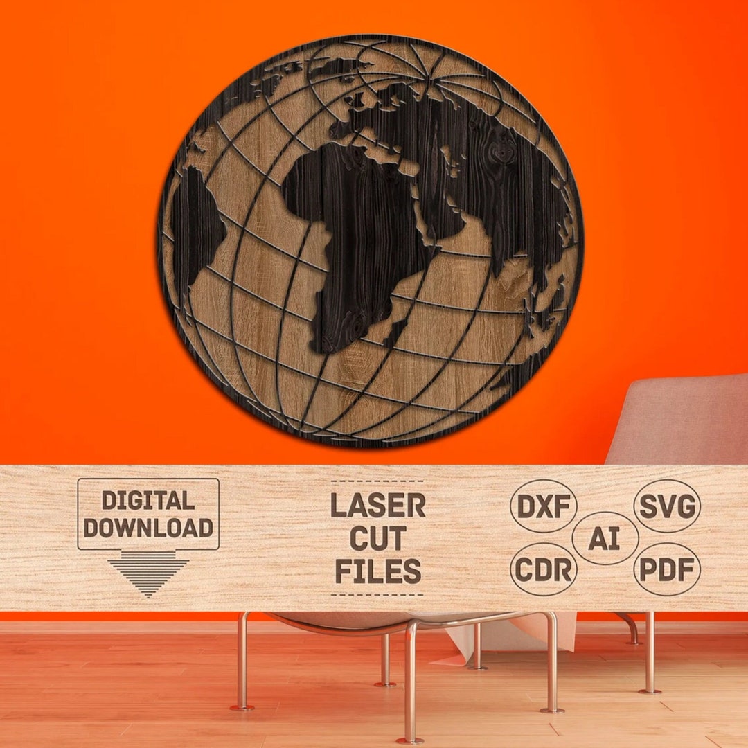 Globe Wall Art, Globe Wall Decor, Globe Svg, Globe Pdf, Globe Dxf