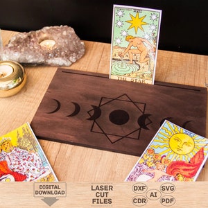 Tarot Ständer svg, Mondphasen Tarot Kartenhalter svg laser cut file,Moon phase tarot dxf,Tarot Kartenhalter Ständer svg,Holz Tarot Kartenhalter svg
