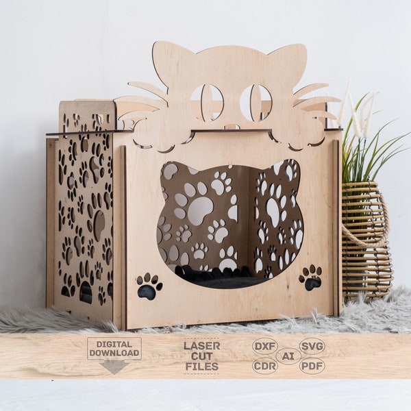 Cat house svg, Cat house laser cut, Cat house pdf, Cat house pattern, Wooden cat house svg, Wooden cat house laser cut, Wooden cat house pdf