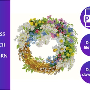 Floral wreath cross stitch pattern,Flower cross stitch pattern pdf,Floral cross stitch pattern,Cross stitch pattern pdf,Digital download pdf