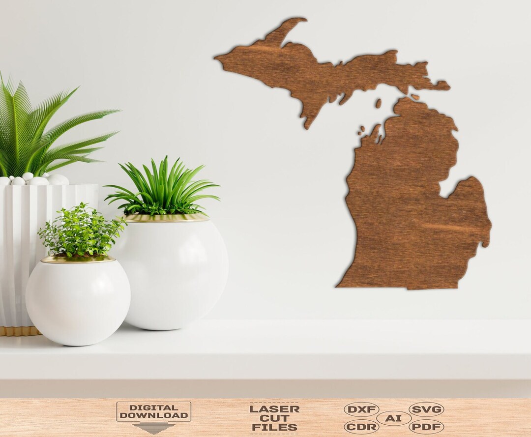Michigan Wood Map Svg File, Michigan State Wood Svg, Michigan State