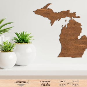 Michigan wood map svg file, Michigan state wood svg, Michigan state laser cut file, Michigan state digital download