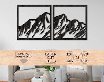 Mountain svg, Mountain pdf, Mountain dxf, Mountain cdr, Mountain wall art svg, Mountain wall deco svg, 2 panel wall art svg