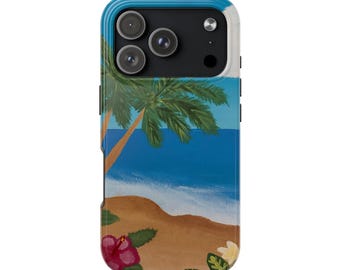 Tropical Beach Scene Phone Case | Palm Tree Ocean Floral