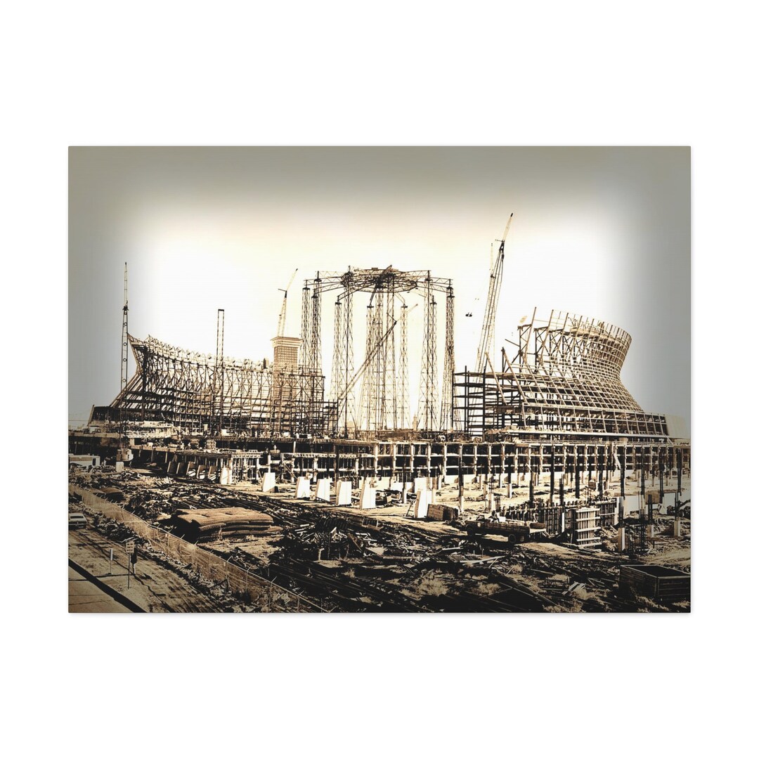 Vintage 1971 Superdome Construction Canvas Print Iconic New Orleans Art