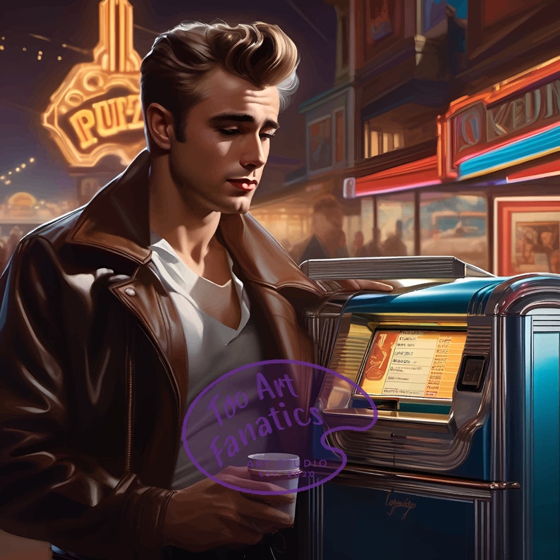 James Dean Digital Art at 50s Diner With Vintage Jukebox Etsy