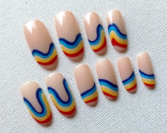 Rainbow abstract pride PRESS ON NAILS Press on Nails Abstract Nails  Rainbow Nails