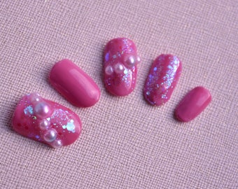 Pink Press on Nails Pearl