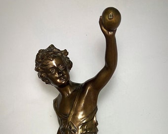 Bronze Statue Of Boy Playing Cricket By Franz Iffland / 15 Inches Tall #DN TheShopsInUptown