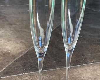 Pair Vintage Tiffany & Co Hand Blown 9" Champagne Flutes