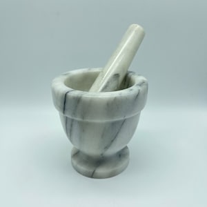 Vintage Mortar and Pestle / White and Gray Marble / Marble Pestel / Marble Mortar / c. 1990s / TheShopsInUptown DN