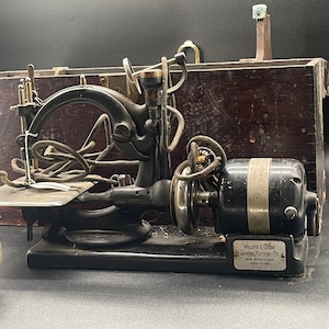 Antique Willcox and Gibbs Sewing Machine Co / Machine with Motor and Pedal with Wood Case Not Tested  / #DN-KF TheShopsInUptown