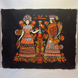 Vintage Original Mixed Media Painting / Eastern European Style Artwork / Unframed Original Artwork / TheShopsInUptown