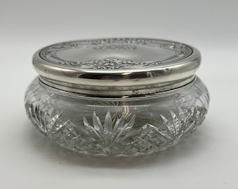 Foster and Bailey Cut Crystal Powder Jar with Engraved Sterling Silver Lid / Vintage Crystal Vanity Dresser Jar / TheShopsInUptown #DN/RL