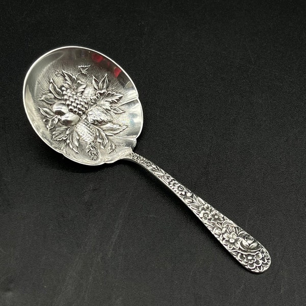 S.Kirk and Son Sterling Silver Repousse Spoon / Sterling Silver Berry Spoon by S.Kirk and Son / 5.25 inches / TheShopsInUptown DN