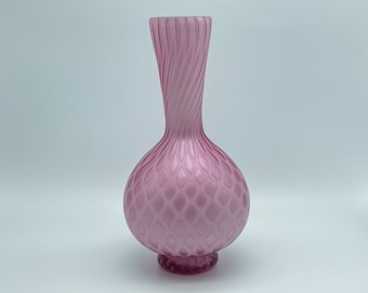 Antique Mt. Washington Bud Vase / Quilted Pink Satin Case Glass Bud Vase / Antique Pink Glass Bud Vase / TheShopsInUptown #37X