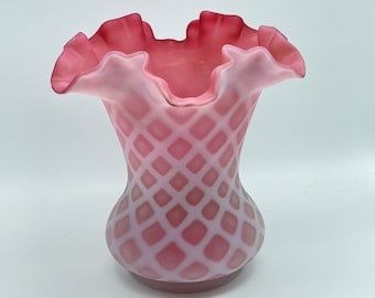Antique Mt. Washington Quilted Pink Satin Ruffle Vase / Victorian Case Glass Pink Ruffle Vase / TheShopsInUptown #DN