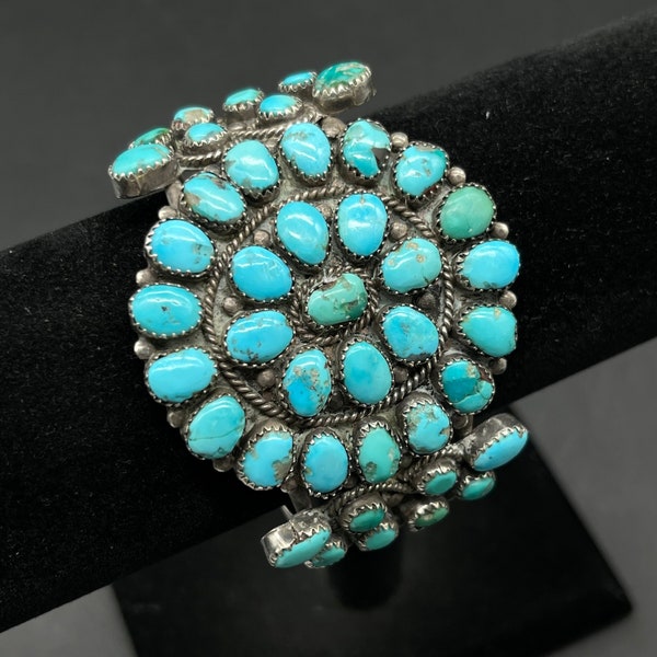 Vintage 1950s Native American Cluster Cuff Bracelet / Sterling and Kingman Turquoise Cluster / Navajo Cuff Bracelet / TheShopsInUptown DN