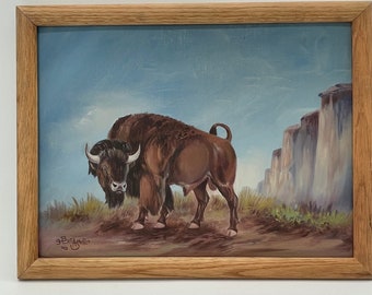 Vintage 1940 Painting / Oil Painting On Canvas / 18"x14" / Original Authentic Signed Art / Painting of Buffalo / TheShopsInUptown