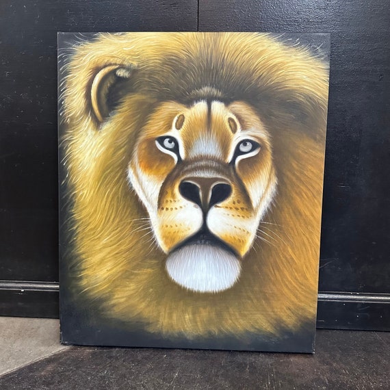 Original Oil on Canvas Lion Close up Portrait Painting / Artist
