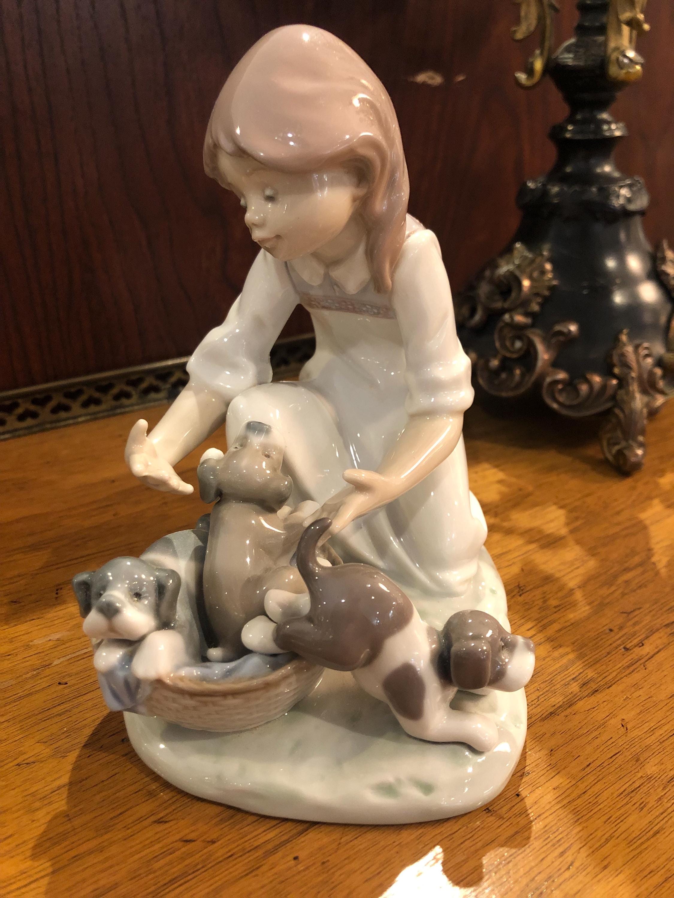 Lladro Girl and Dog in Basket - Etsy
