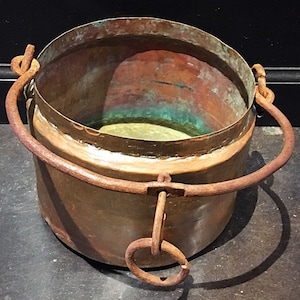 Primitive Hand Forged Copper Kettle With Hand Forged Wrought Iron Handle And Hanger #DN The Shops In Uptown