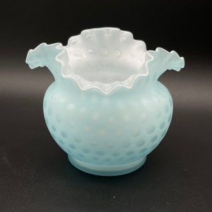 Antique Mt. Washington Blue Satin Dot Vase / (Rare) Mt. Washington Blue Cased Glass Ruffle Vase / TheShopsInUptown #37x