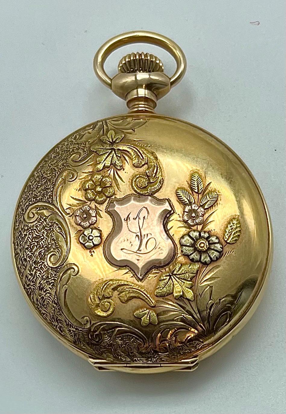 Antique 1902 Four Toned 14 Karat Gold Waltham Pocket Watch With A