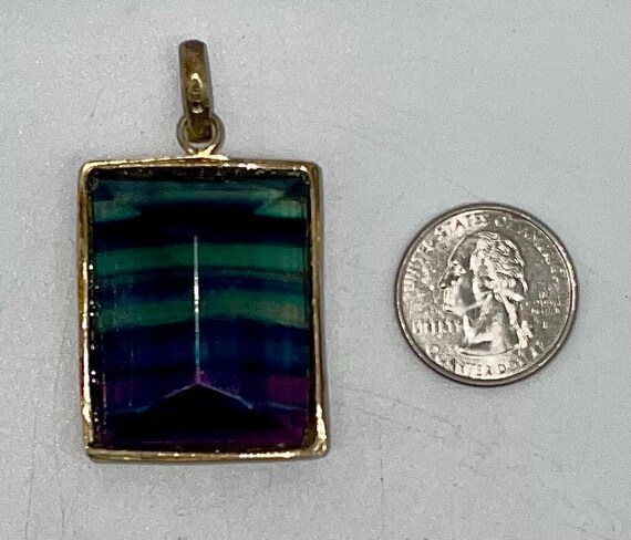 Rainbow Pendant / Large Rectangular Shaped Gold T… - image 8