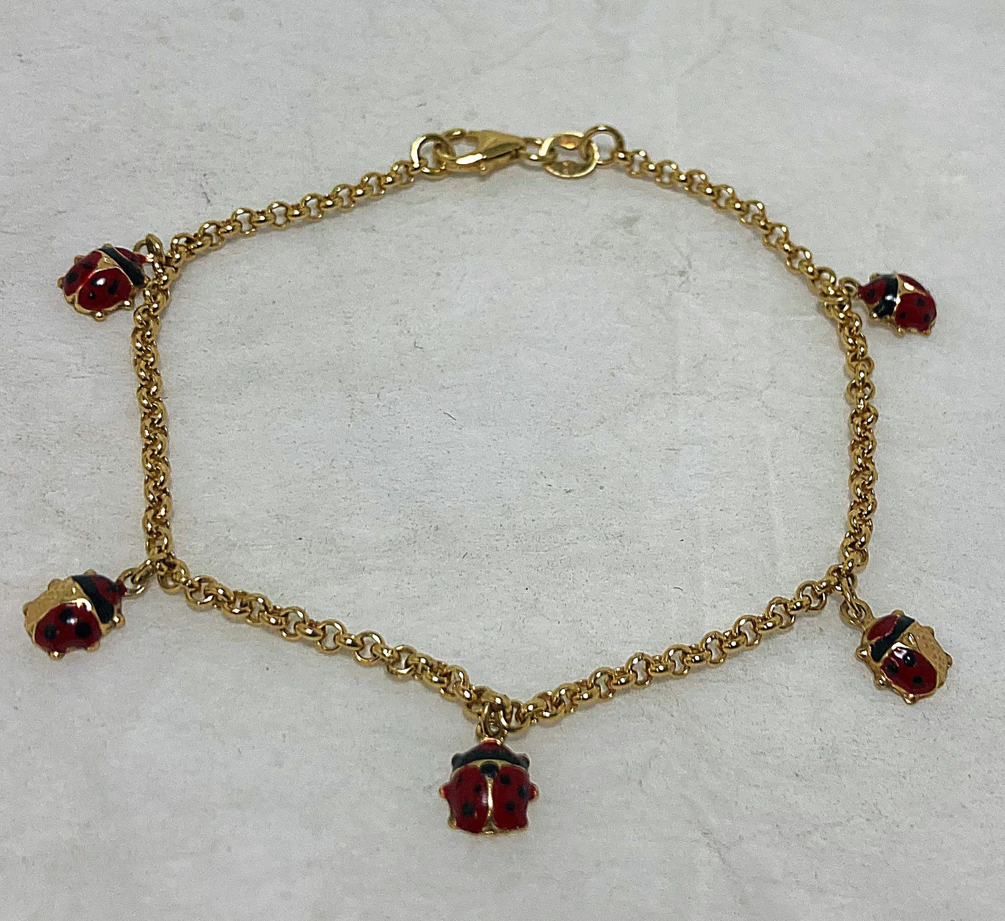 10k Yellow Gold Ladybug Bracelet with Red and Black Enamel 7