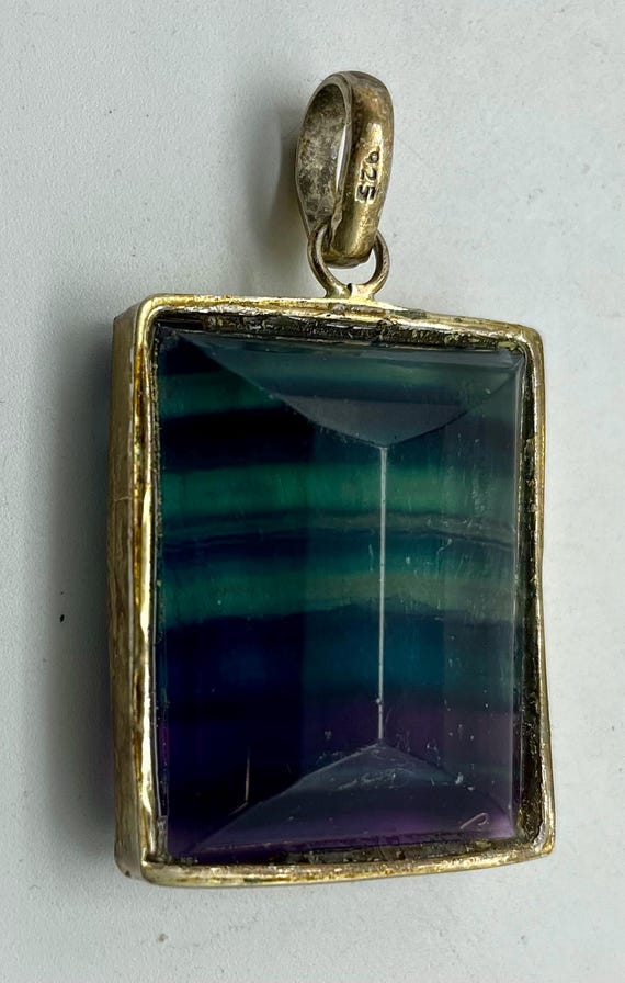 Rainbow Pendant / Large Rectangular Shaped Gold T… - image 9